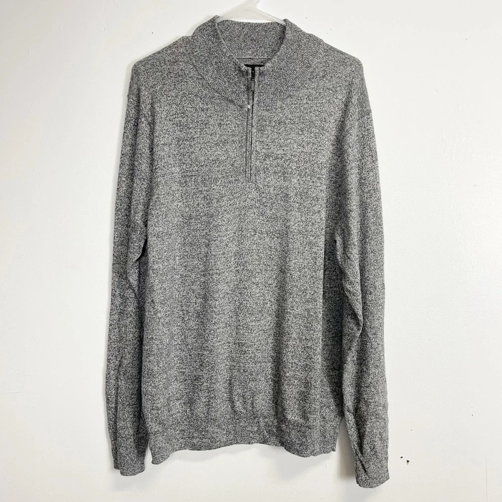 NEW 14th & Union Sweater Men Large Gray Pullover Quarter Zip Cashmere Blend NWOT
